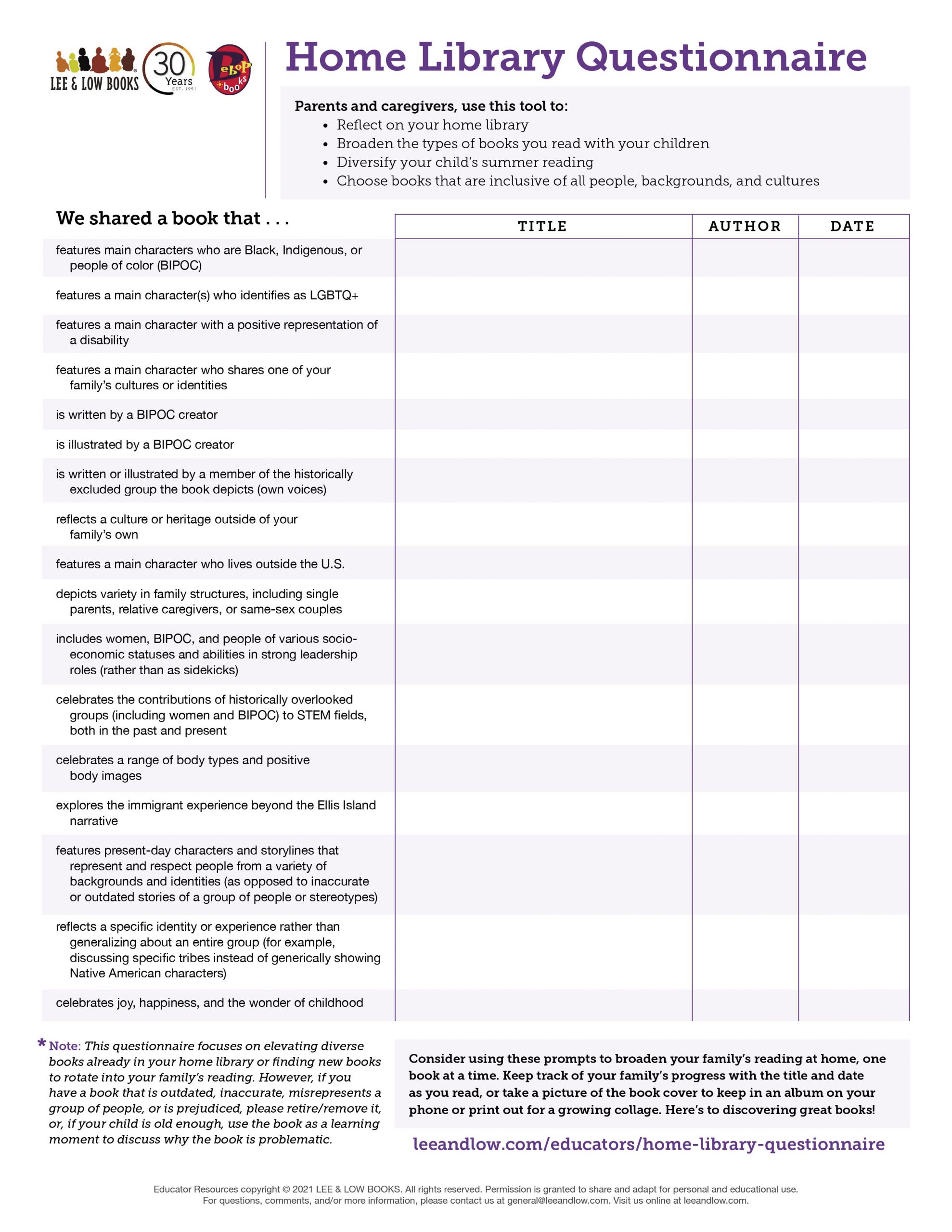 Home Library Questionnaire Form