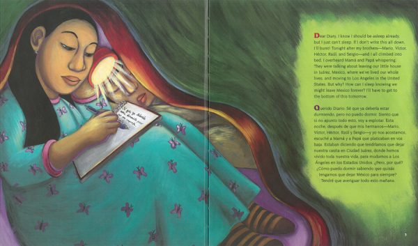 Interior spread #1 for My Diary from Here to There / Mi diario de aqui hasta allá by Amada Irma Perez and Maya Gonzalez