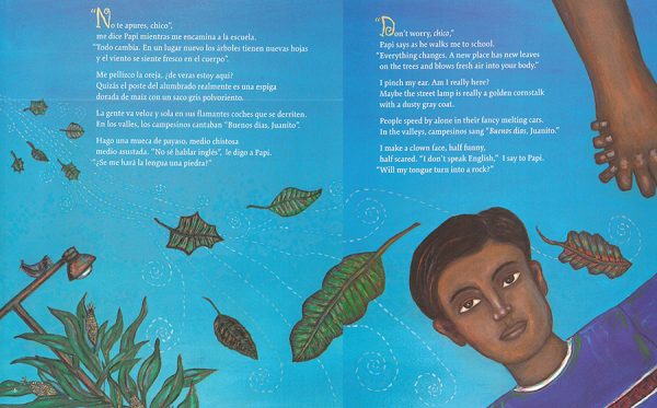 Interior spread #3 for The Upside Down Boy / El niño de cabeza by Juan Felipe Herrera and Elizabeth Gomez