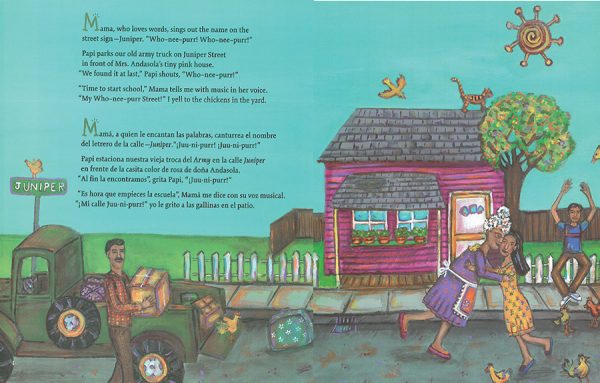 Interior spread #2 for The Upside Down Boy / El niño de cabeza by Juan Felipe Herrera and Elizabeth Gomez