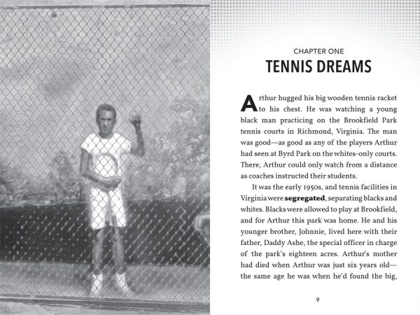 Interior spread #1 for The Story of Tennis Champion Arthur Ashe by Crystal Hubbard and Kevin Belford