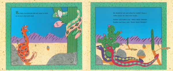 Interior spread #3 for Baby Rattlesnake / Viborita de Cascabel by Te Ata; Lynn Moroney and Mira Reisberg