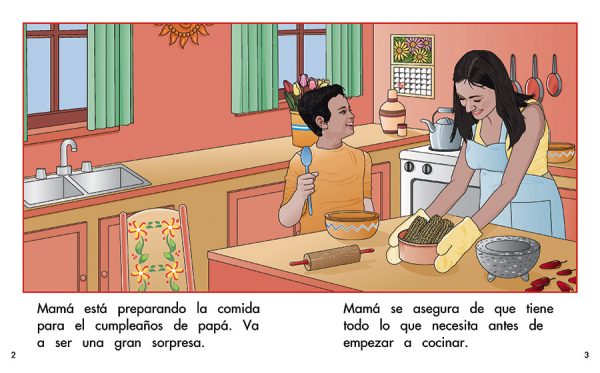 Interior spread #1 for Una comida de cumpleaños para papá by Barbara M. Flores; Elena Castro; Eddie Hernández and Raúl Espinoza