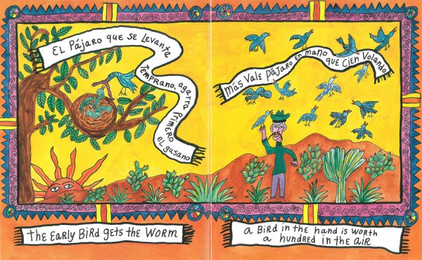 Interior spread #1 for My First Book of Proverbs / Mi primer libro de dichos by Ralfka Gonzalez; Ana Ruiz Blanch and Ralfka Gonzalez; Ana Ruiz Blanch