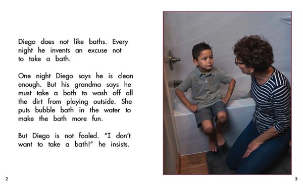 Interior spread #1 for I Don't Want a Bath! by Barbara M. Flores; Elena Castro; Eddie Hernández