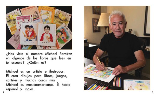 Interior spread #1 for ¿Quién es Michael Ramírez? by Barbara Flores; Elena Castro; Eddie Hernández