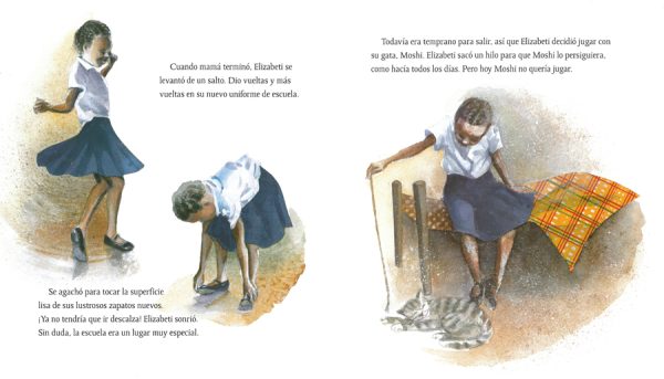 Interior spread #3 for La escuela de Elizabeti by Stephanie Stuve-Bodeen and Christy Hale