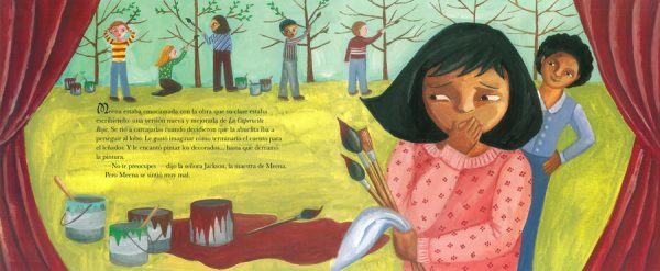 Interior spread #2 for El árbol más feliz by Uma Krishnaswami and Ruth Jeyaveeran