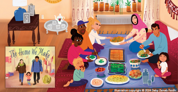 Art from The Home We Make showing people of many ethnicities having an indoor picnic