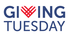 GivingTuesday logo with red heart for the V, blue letters, and white background